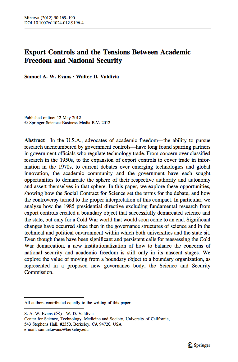 New Paper: Export Controls and the Tensions Between Academic Freedom and National Security